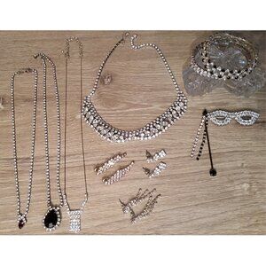 ULTIMATE Vintage Rhinestone Starlet Glam Bundle Lot 10 Jewelry Pieces Formal